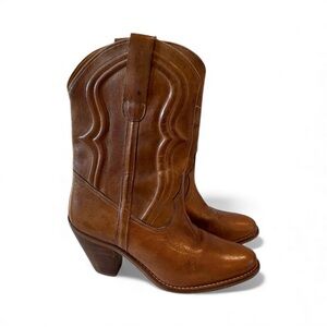 Vintage Brown Leather Western Heeled Boots